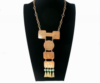 Vintage Mexican Tribal Style Copper & Brass Statement Necklace 3