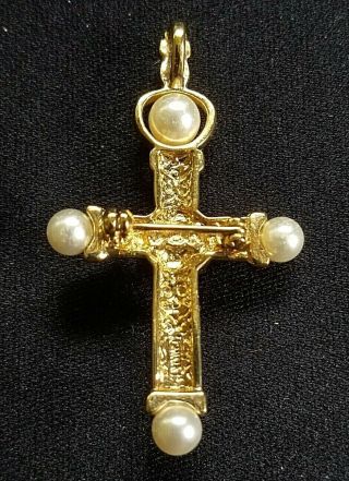 Vintage JBK Camrose & Kross Maltese Cross Gold Tone Rhinestone Pearl Pin/Pendant 3