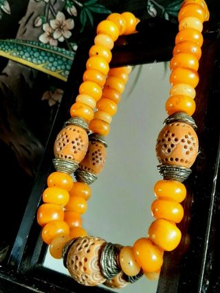 Antique Butterscotch Amber Bakelite Bead Necklace 18.  5 "