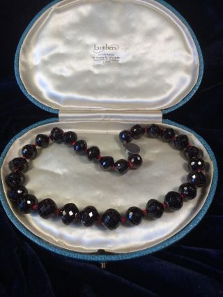 Art Deco Faceted Garnet Bead Necklace With Sterling Silver Clasp