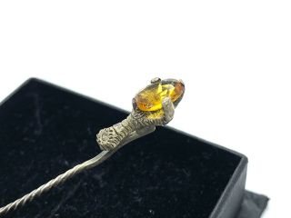 Antique Victorian Sterling Silver Citrine Claw Stick Pin