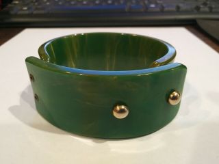 Awesome Vintage Green Bakelite Wide Cuff Bracelet,  Belt Buckle Design
