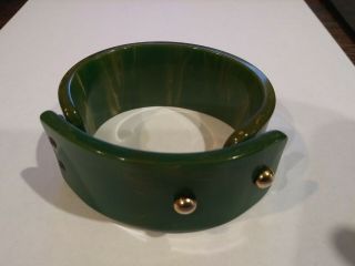 Awesome Vintage Green Bakelite Wide Cuff Bracelet,  Belt Buckle Design 2