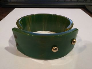 Awesome Vintage Green Bakelite Wide Cuff Bracelet,  Belt Buckle Design 3