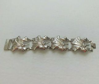 Antique Vintage Deco Sterling Silver Lily Flower Curling Leaf Link Bracelet 7 "