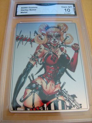 Harley Quinn Aceo Custom Metal Art Nno Graded 10 L@@@k B