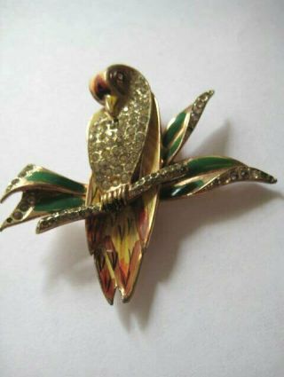 Vintage Coro Craft Rhinestone Figural Bird Fur Brooch Pin