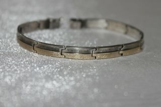 18g Vtg Mid Century Modern Sterling Silver & 10 K Gold Link Bracelet 7 " Jpa
