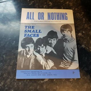 The Small Faces All Or Nothing 1966 Sheet Music,  Ex