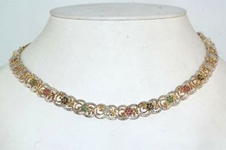 Ruby Emerald & Sapphire Sterling Silver Gold Vermeil Tapered Floret Necklace