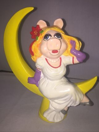 Vintage Miss Piggy Christmas Tree Topper - Sitting On Crescent Moon - By Sigma