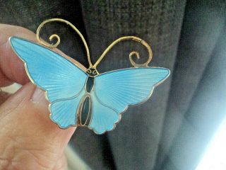 Norwegian Silver & Blue Enamel Butterfly Brooch - David Andersen Norway A/f