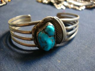 Navajo Native American Turquoise Sterling Silver Big Chunky Bracelet
