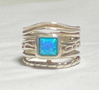 Cigar Band Opal Lab Rope Didae Israel Ring Sterling Silver Women Girls Size 7.  75