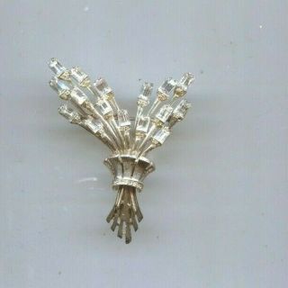 Coro Craft Sterling Deco Clear Pin Brooch