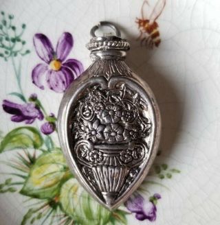 Victorian Sterling Chatelaine Perfume Bottle Pendant,  Art Nouveau Flowers