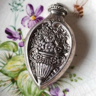 Victorian Sterling Chatelaine Perfume Bottle Pendant,  Art Nouveau Flowers 3