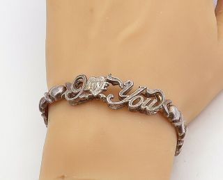 925 Silver - Vintage I Love You Hugs & Kisses Xo Link Chain Bracelet - B7960