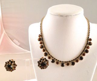 Vintage Weiss Topaz Ab Rhinestone Parure Necklace Earrings Set Made In Austria