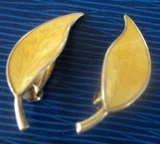 Norwegian Sterling Silver & Yellow Enamel Leaf Earrings - David Andersen Norway