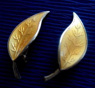 Norwegian Sterling Silver & Yellow Enamel Leaf Earrings - David Andersen Norway 3