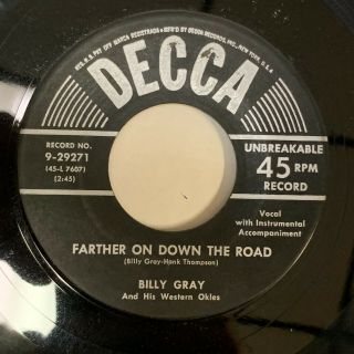 Western Swing Bop 45 Billy Gray Farther On Down The Road Decca