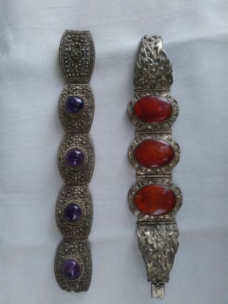 Retro 1940s Bracelets.  Purple And Deep Orange.  Well Made And Detail.