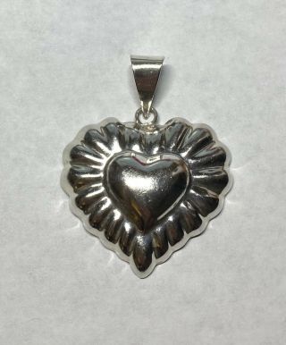 Mexico Tc - 114 Large Sterling Silver 925 Puffed Heart Pendant