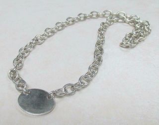 Sterling Silver Cable Link Necklace W/ Engraveable Plate 17 " 10 - K754