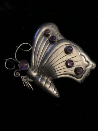Vintage Estate Sterling Silver Amethyst Butterfly Brooch/pin Huge 21.  3 Grams