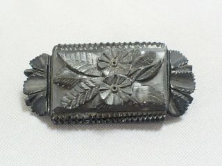 Lovely Antique Victorian Carved Whitby Jet Floral Mourning Brooch/pin