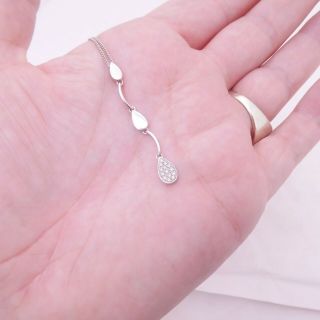 9ct White Gold Long Diamond Pear Drop Pendant On Chain,  9k 375