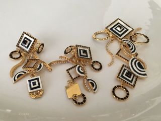 Lunch At The Ritz Jewelry /3 Piece Set.  Clip Earrings & Pin Broach/ Tone Of Gold