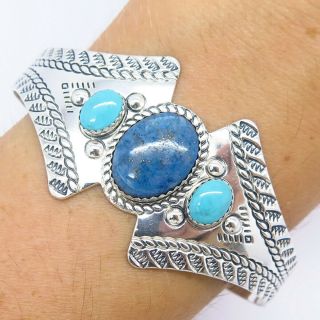 Carolyn Pollack Vintage 925 Sterling Silver Denim Lapis Lazuli Gem Cuff Bracelet