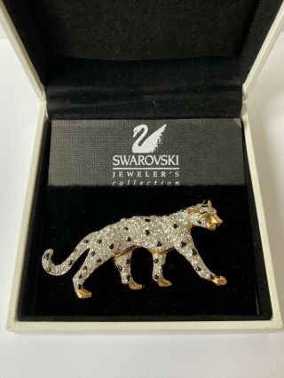 Vintage Swarovski Swan Signed Leopard / Panther / Big Cat Brooch Pin - Boxed