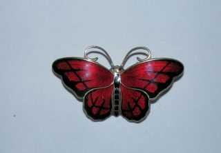 Vintage Sterling Silver Enamel Butterfly Pin - Norway