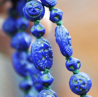 Art Deco Vintage Neiger Brothers Necklace Of Blue Glass Beads – Egyptian Revival
