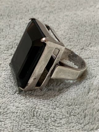 Unique Vintage Large Square Black Onyx Sterling Silver Ring Size 7.  5
