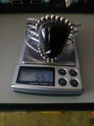 Large Sterling Silver Bracelet With Obsidian Face 3