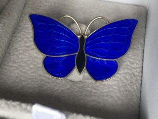 Volmer Bahner Enamel Butterfly Brooch 1 - 3/8” Denmark Sterling Silver