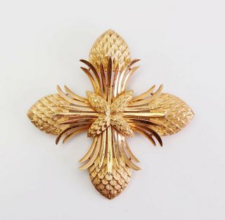 Vintage Gold Tone Metal Thistle Pine Cone Maltese Cross Pin By Crown Trifari