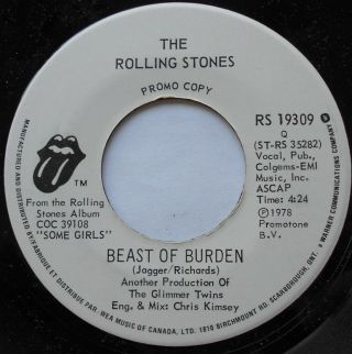 The Rolling Stones Beast Of Burden /when The.  Ex To Nm - Canada 1978 Promo 45 7 "