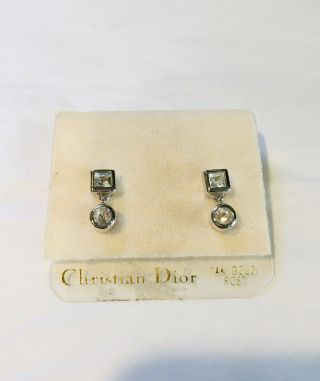 Lovely Vtg Christian Dior Silver Dangling Crystal Earrings With 14k Posts