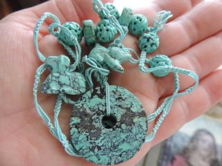 Vintage Chinese Export Carved Turquoise Fetish Animal Necklace