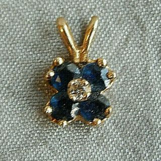 Vintage 14k Gold Pendant With Diamond & Blue Sapphires 504