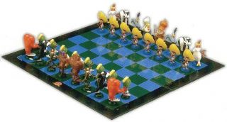 Looney Tunes Chess Schach Game Warner Bros 3d Pawns Hand Painted Scacchiera