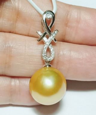 Huge 13mm Natural Deep Golden Philippines South Sea Round Pearl Pendant