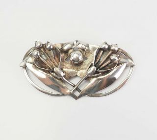 Large Vintage Art Nouveau Sterling Silver Lily Flowers Pin Brooch