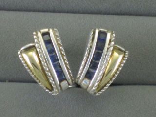 Jeffrey Levin 18k Yellow Gold & Sterling Silver Blue Sapphire Chunky Earrings