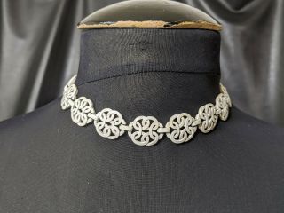 Lovely Vintage White Enamel Lace Design Necklace Choker By Trifari Jewellery